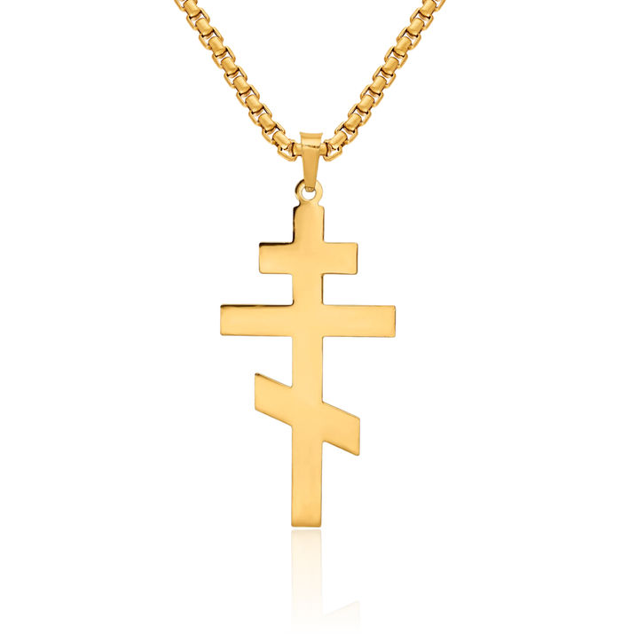 14K Solid Yellow Gold Eastern Russian Orthodox Holy Cross Necklace Religious Chain Pendant Jesus Christ Charm