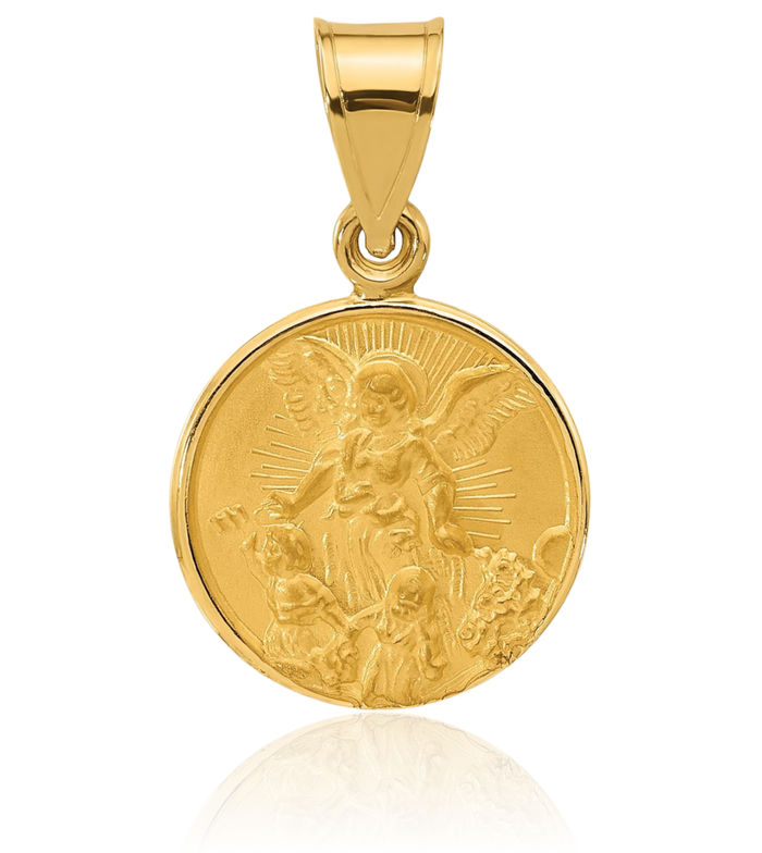 14k Gold Our Guardian Angel Protect Us Medal Charm (Solid) 14k Gold Our Guardian Angel Protect Us Medal Charm (Solid)