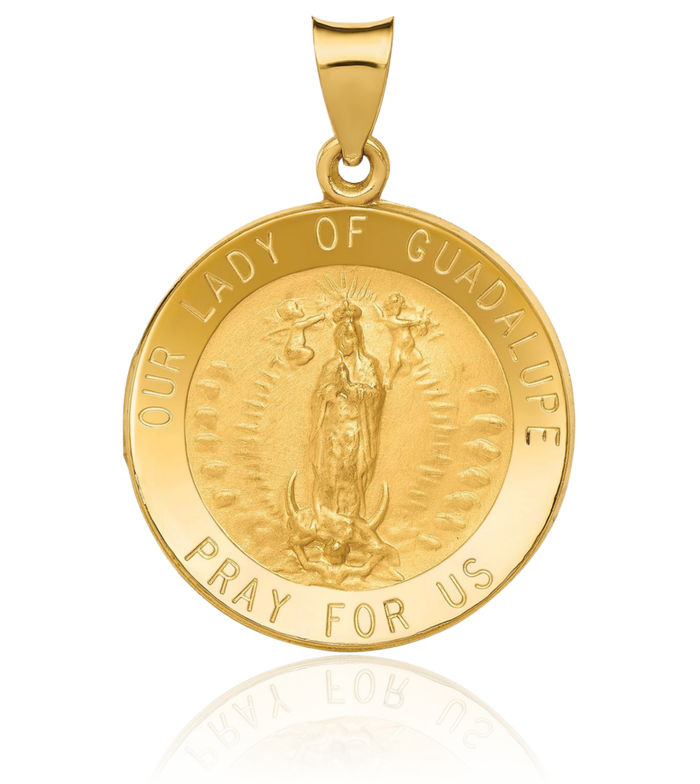 14K Solid Yellow Gold Our Lady of Guadalupe Virgin Mary Medal Necklace Virgencita Maria Rosa Pendant Catholic Christian Holy Mother Medallion Charm