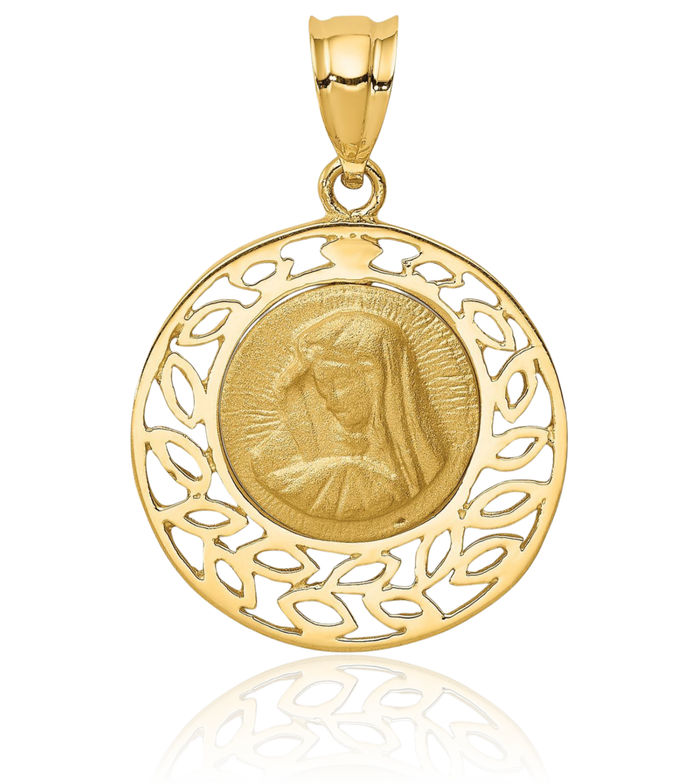 14K Solid Yellow Gold Our Lady of Guadalupe Virgin Mary Necklace Virgencita Maria Rosa Pendant Catholic Christian Holy Mother Medallion Charm