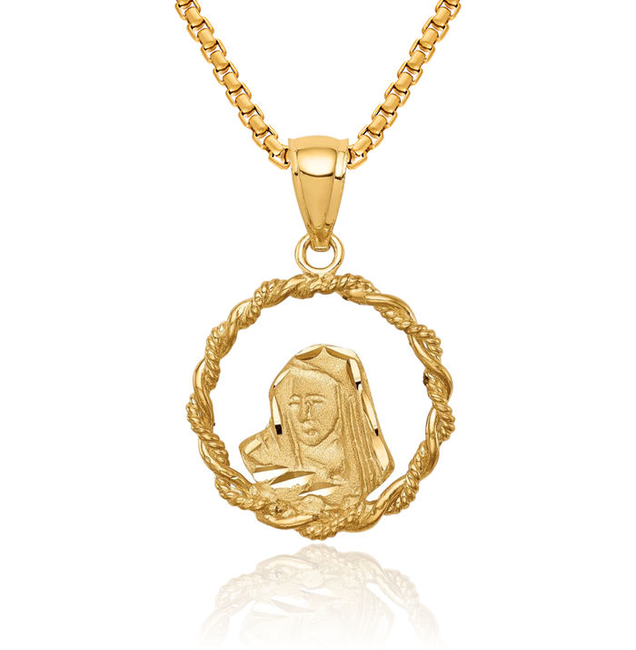 14K Solid Yellow Gold Our Lady of Guadalupe Virgin Mary Necklace Virgencita Maria Rosa Pendant Catholic Christian Holy Mother Medallion Charm