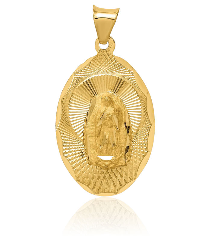 14K Solid Yellow Gold Our Lady of Guadalupe Virgin Mary Oval Necklace Virgencita Maria Rosa Pendant Catholic Christian Holy Mother Medallion Charm