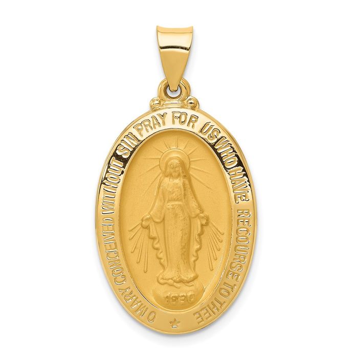 14K Solid Yellow Gold Our Lady of Miraculous Medal Blessed Virgin Mary Necklace Chain Pendant Charm