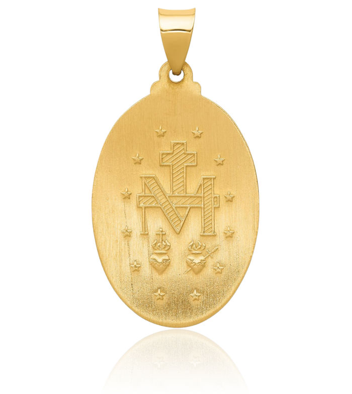 14K Solid Yellow Gold Our Lady of Miraculous Medal Blessed Virgin Mary Necklace Chain Pendant Charm
