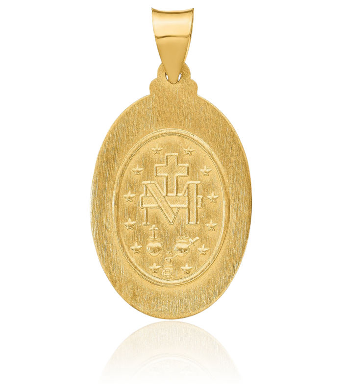 14K Solid Yellow Gold Our Lady of Miraculous Medal Blessed Virgin Mary Necklace Chain Pendant Charm