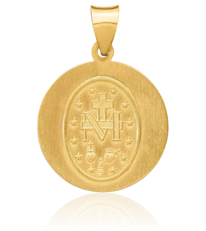 14K Solid Yellow Gold Our Lady of Miraculous Medal Blessed Virgin Mary Necklace Chain Pendant Charm