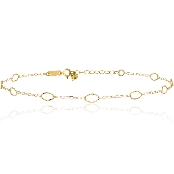 14K Solid Yellow Gold Oval Anklet Summer Beach Foot Ankle Bracelet