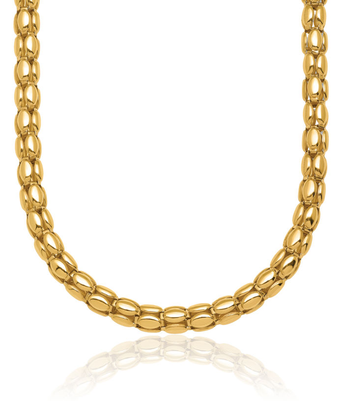 14K Solid Yellow Gold Oval Barrel Link Necklace