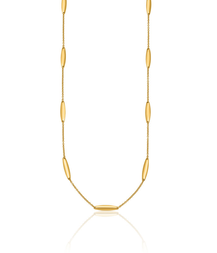 14K Solid Yellow Gold Oval Bead Station Necklace Chain