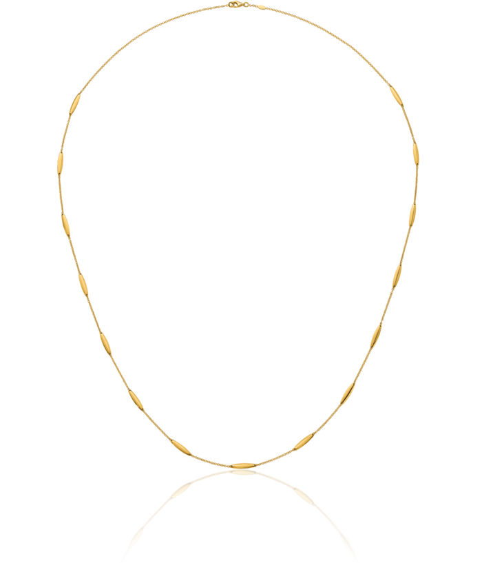 14K Solid Yellow Gold Oval Bead Station Necklace Chain