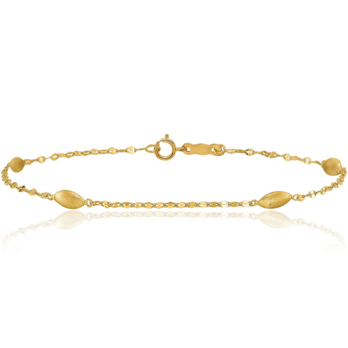 14K Solid Yellow Gold Oval Beads Chain Bracelet