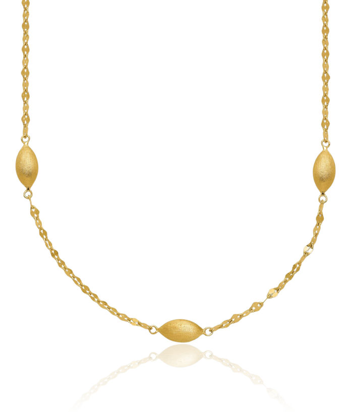 14K Solid Yellow Gold Oval Beads Chain Necklace