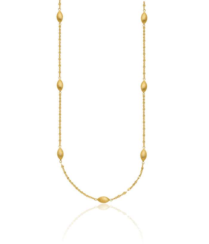 14K Solid Yellow Gold Oval Beads Chain Necklace