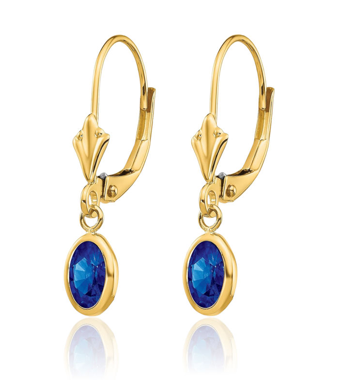 14K Solid Yellow Gold Oval Blue Sapphire Drop Dangle Earrings September Birthstone Jewelry