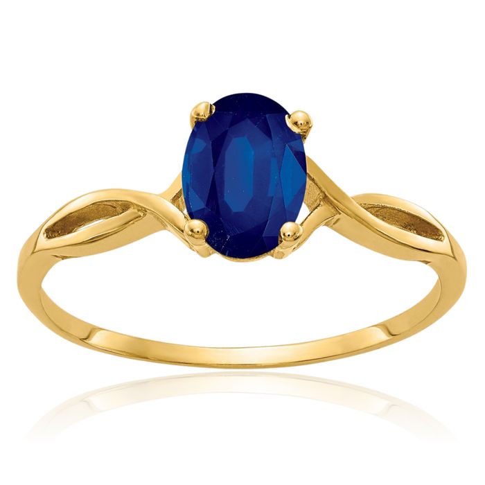 14K Solid Yellow Gold Oval Blue Sapphire Solitaire Ring Gemstone Band September Birthstone Jewelry