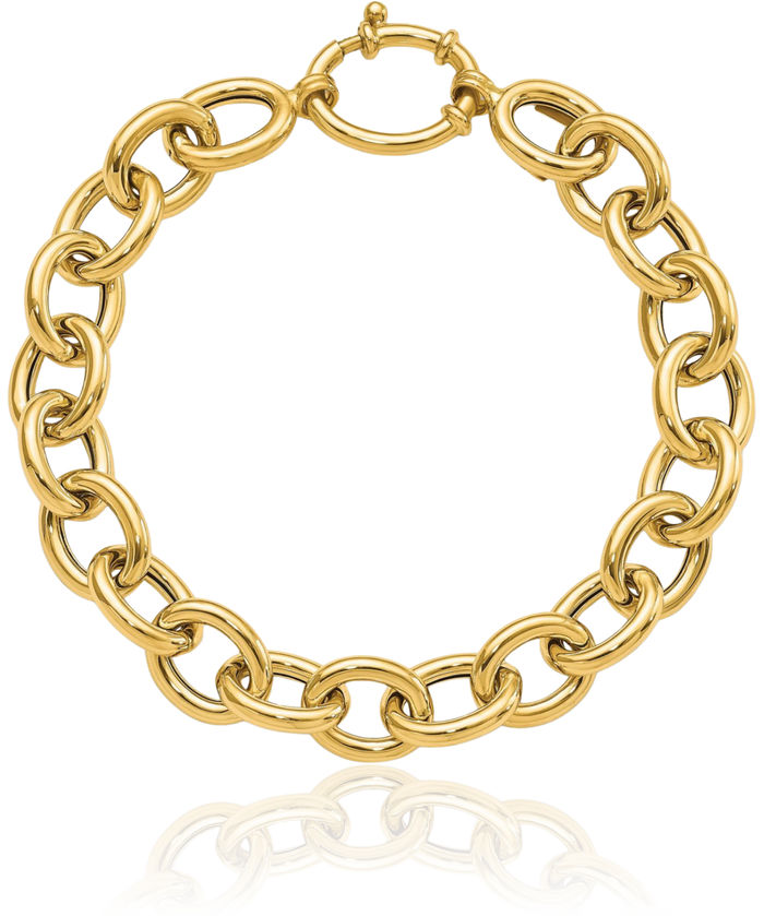 14K Solid Yellow Gold Oval Cable Rolo Link Chain Bracelet