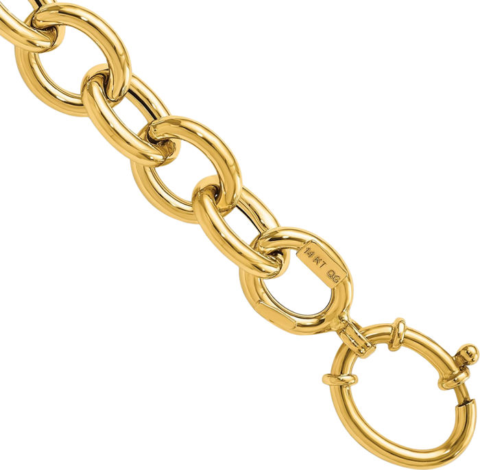 14K Solid Yellow Gold Oval Cable Rolo Link Chain Bracelet