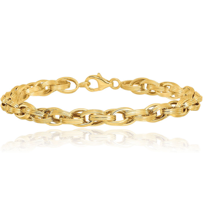 14K Solid Yellow Gold Oval Cable Rolo Link Chain Bracelet