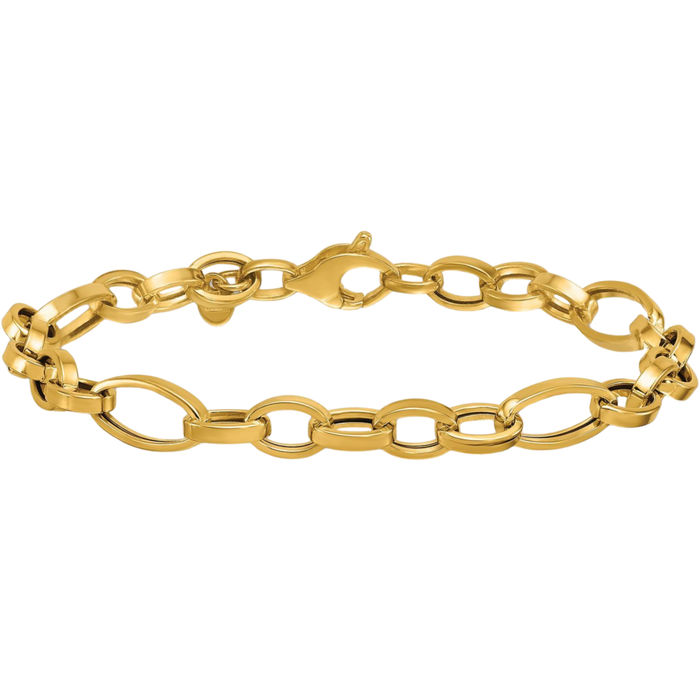 14K Solid Yellow Gold Oval Cable Rolo Link Chain Bracelet