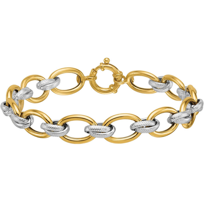 14K Solid Yellow Gold Oval Cable Rolo Link Chain Bracelet