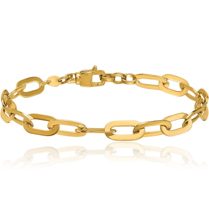 14K Solid Yellow Gold Oval Cable Rolo Link Chain Bracelet