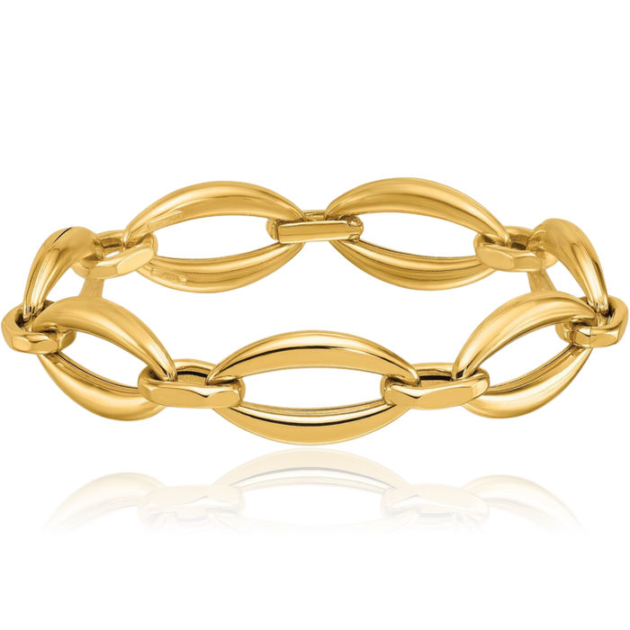 14K Solid Yellow Gold Oval Cable Rolo Link Chain Bracelet