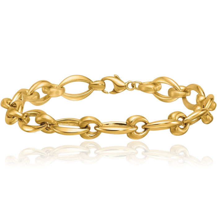 14K Solid Yellow Gold Oval Cable Rolo Link Chain Bracelet