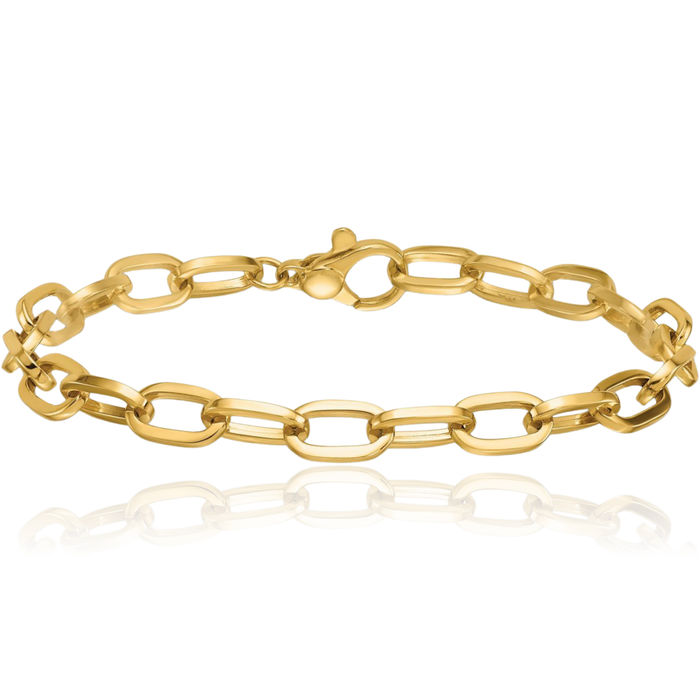 14K Solid Yellow Gold Oval Cable Rolo Link Chain Bracelet