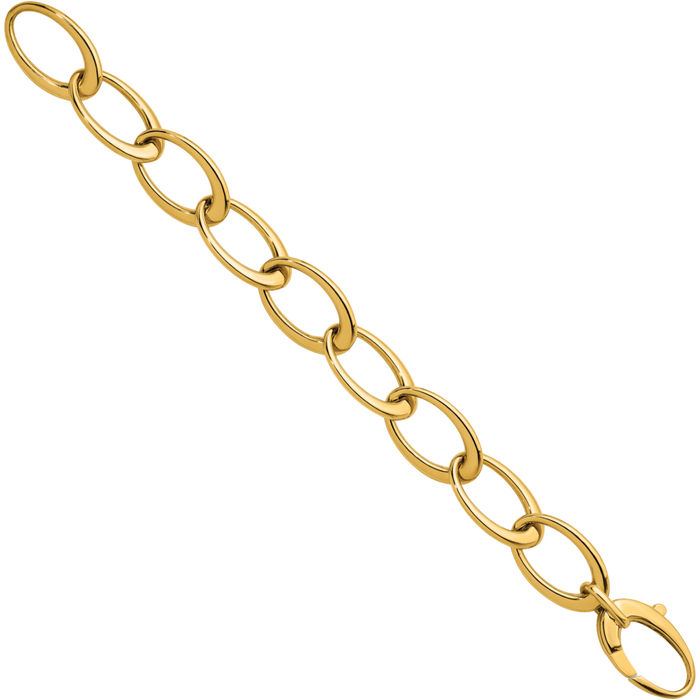 14K Solid Yellow Gold Oval Cable Rolo Link Chain Bracelet