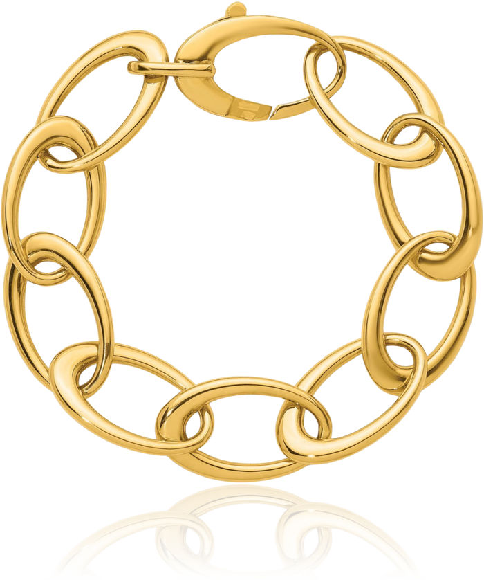 14K Solid Yellow Gold Oval Cable Rolo Link Chain Bracelet