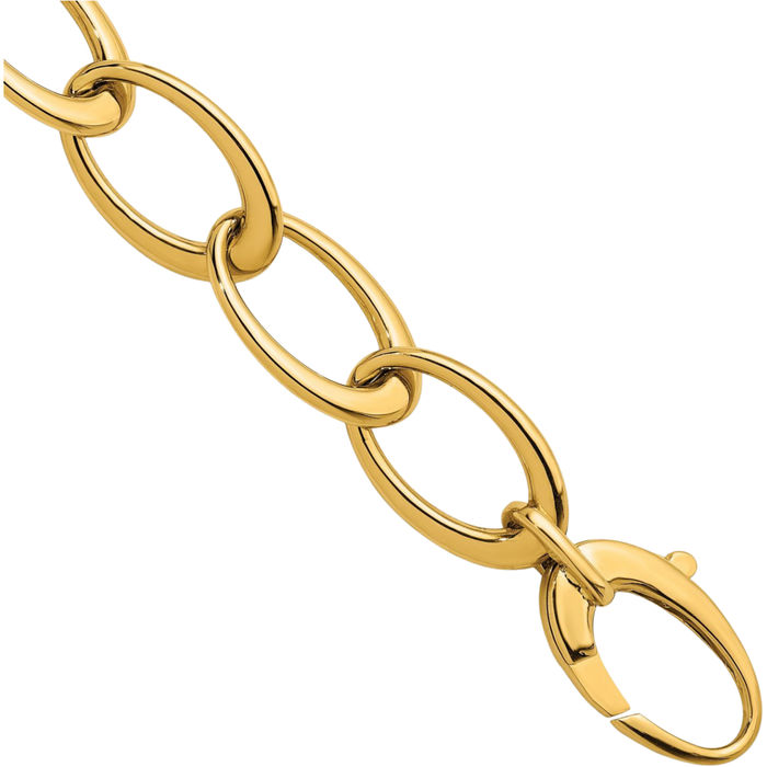 14K Solid Yellow Gold Oval Cable Rolo Link Chain Bracelet