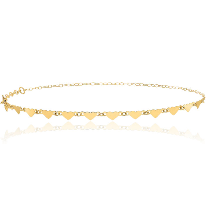 14K Solid Yellow Gold Oval Cable Rolo Link Chain Heart Anklet Summer Beach Foot Ankle Bracelet