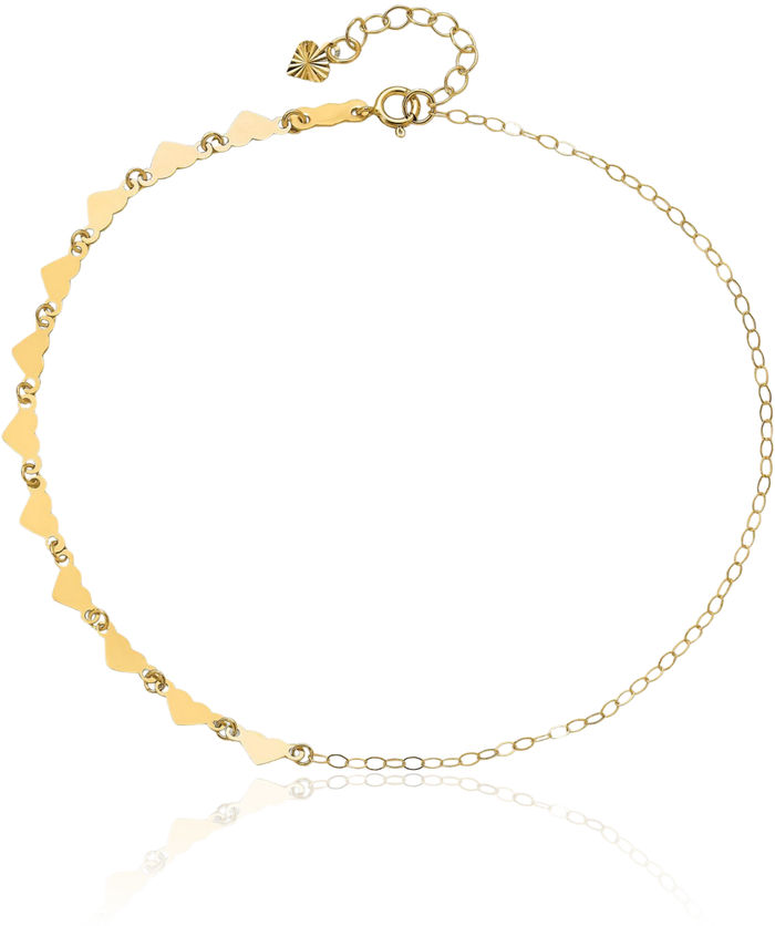 14K Solid Yellow Gold Oval Cable Rolo Link Chain Heart Anklet Summer Beach Foot Ankle Bracelet