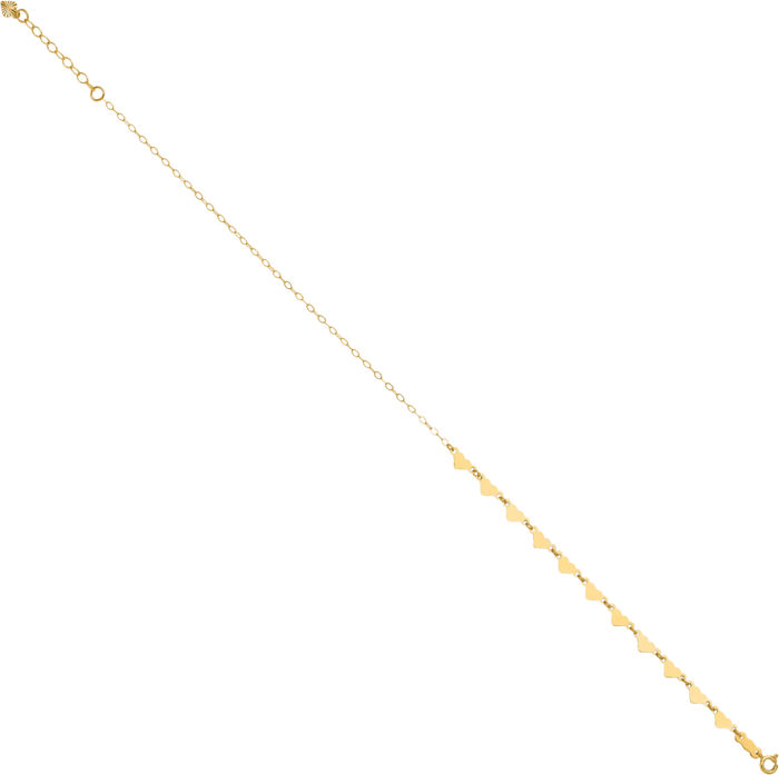 14K Solid Yellow Gold Oval Cable Rolo Link Chain Heart Anklet Summer Beach Foot Ankle Bracelet