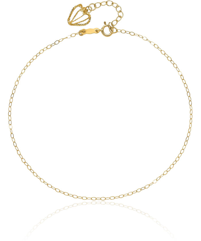 14K Solid Yellow Gold Oval Cable Rolo Link Chain Heart Cage Anklet Summer Beach Foot Ankle Bracelet