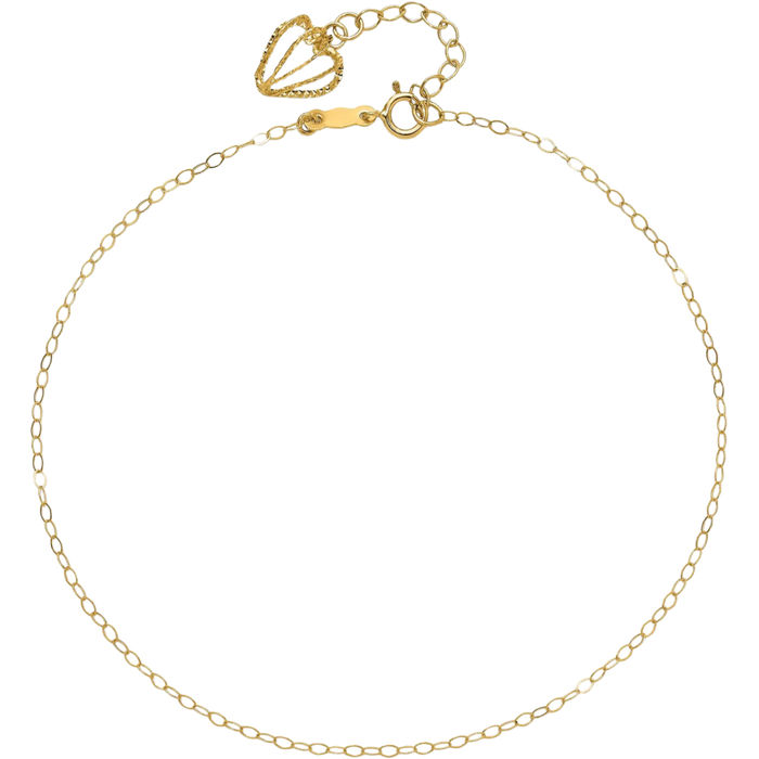 14K Solid Yellow Gold Oval Cable Rolo Link Chain Heart Cage Anklet Summer Beach Foot Ankle Bracelet