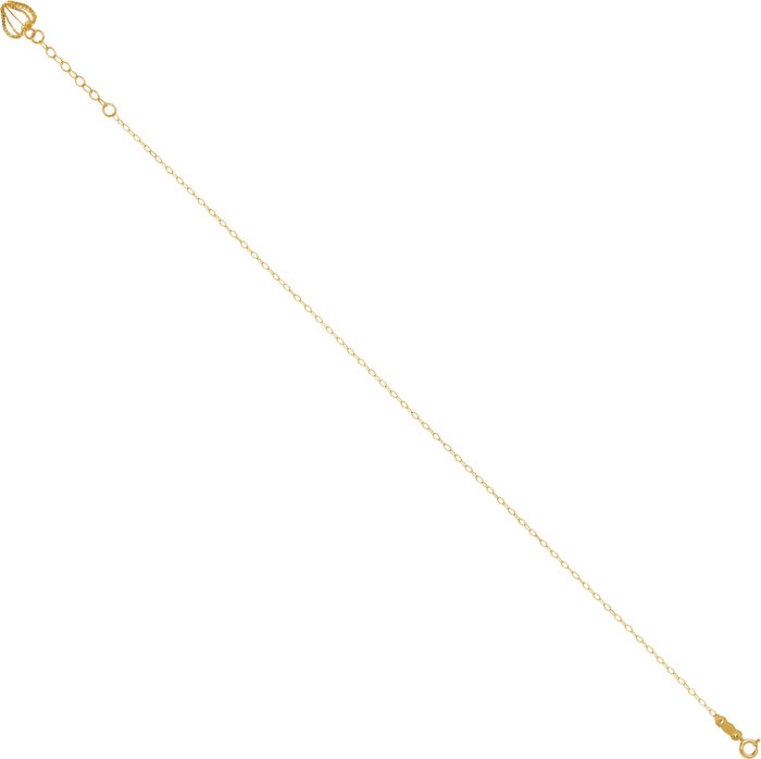 14K Solid Yellow Gold Oval Cable Rolo Link Chain Heart Cage Anklet Summer Beach Foot Ankle Bracelet