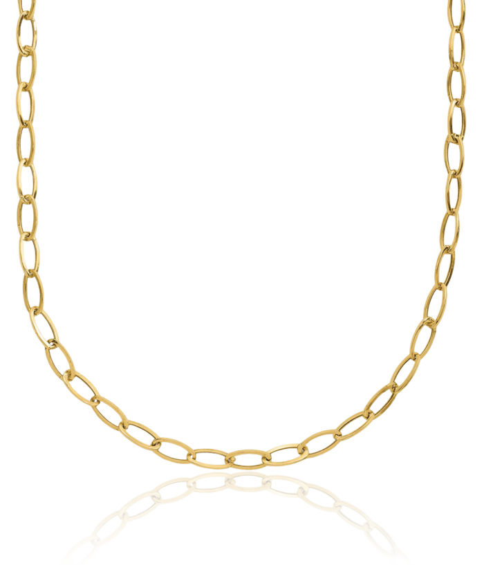 14K Solid Yellow Gold Oval Cable Rolo Link Chain Belcher Necklace