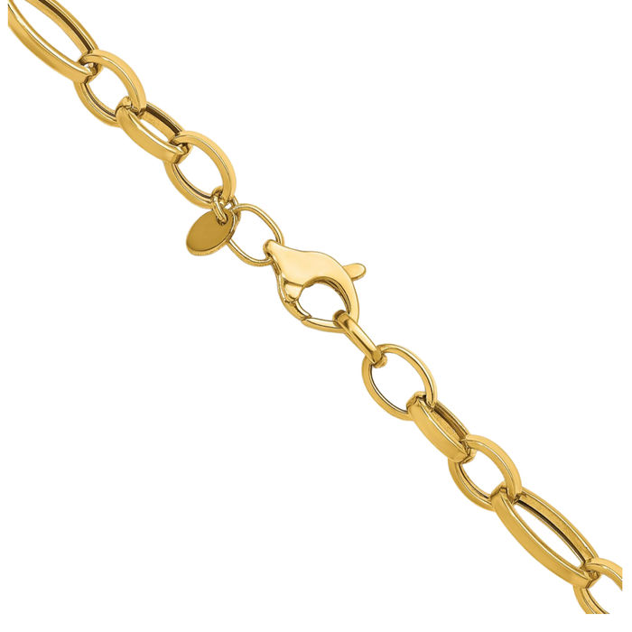 14K Solid Yellow Gold Oval Cable Rolo Link Chain Necklace