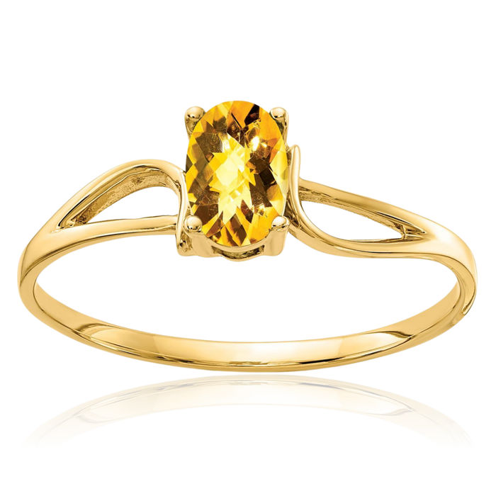 14K Solid Yellow Gold Oval Orange Citrine Checker Solitaire Ring Gemstone Band November Birthstone Jewelry