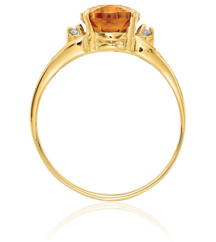 14K Solid Yellow Gold Oval Orange Citrine Diamond Ring Gemstone Band November Birthstone Jewelry