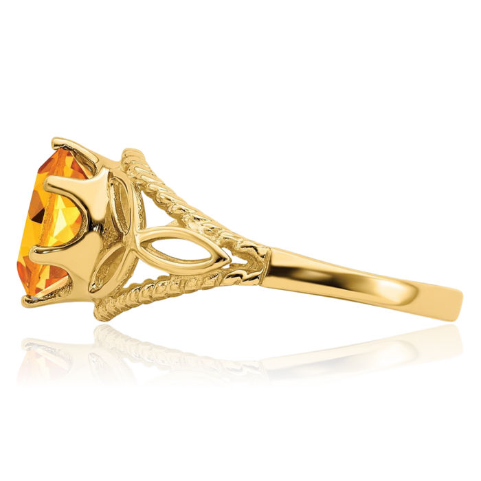 14K Solid Yellow Gold Oval Orange Citrine Ring Gemstone Band November Birthstone Jewelry
