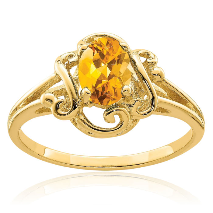 14K Solid Yellow Gold Oval Orange Citrine Ring Gemstone Band November Birthstone Jewelry