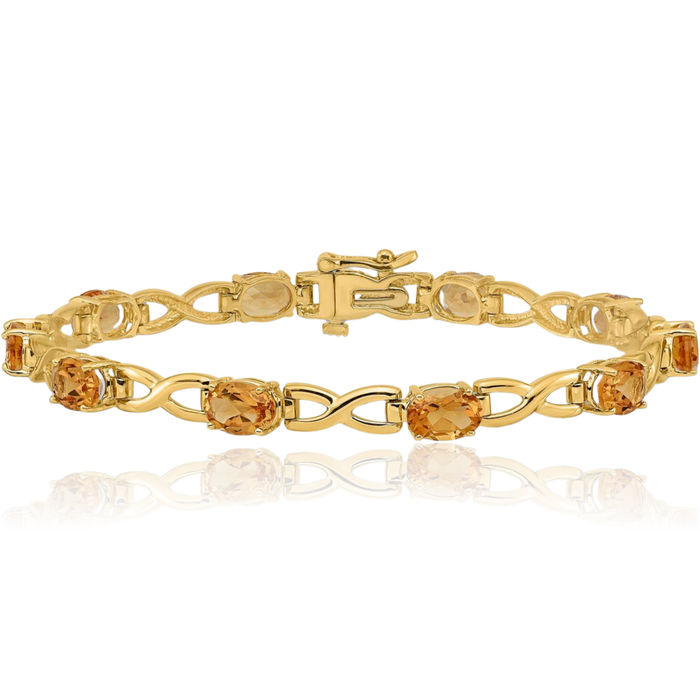 14K Solid Yellow Gold Oval Orange Citrine Chain Gemstone Tennis Bracelet