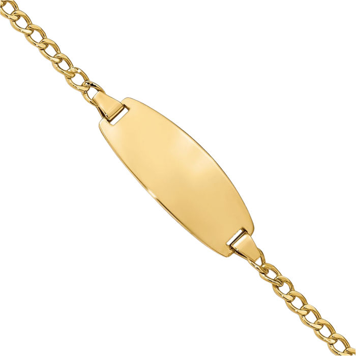 14K Solid Yellow Gold Oval Curb Link Name Bar Identification ID Bracelet