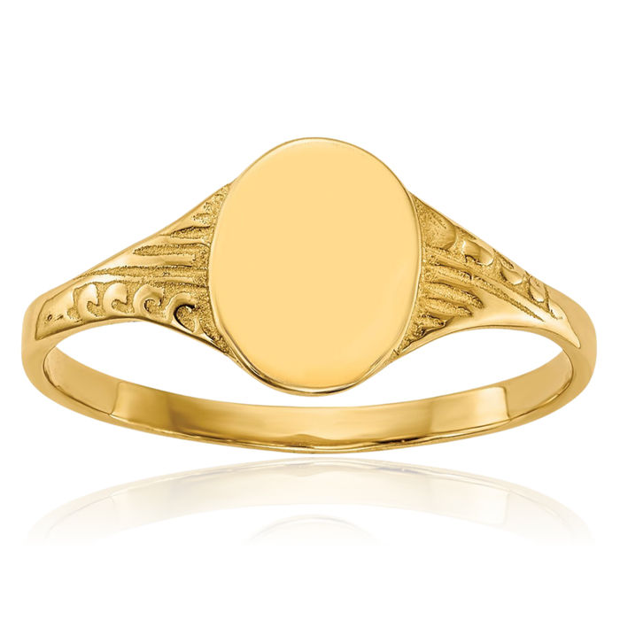 14K Solid Yellow Gold Oval Custom Engraved Signet Ring Handmade Personalized Monogram Initial Letter Band