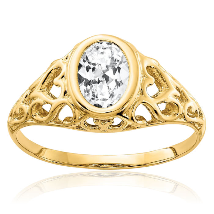 14K Solid Yellow Gold Oval Cubic Zirconia CZ Engagement Ring