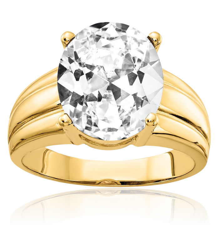 14K Solid Yellow Gold Oval Cubic Zirconia CZ Ring