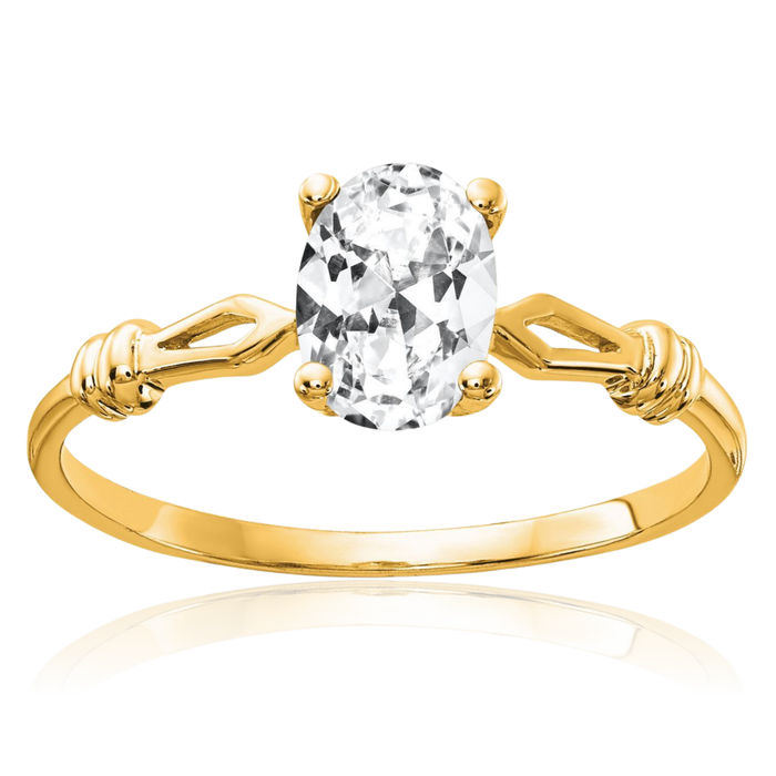 14K Solid Yellow Gold Oval Cubic Zirconia CZ Solitaire Engagement Ring