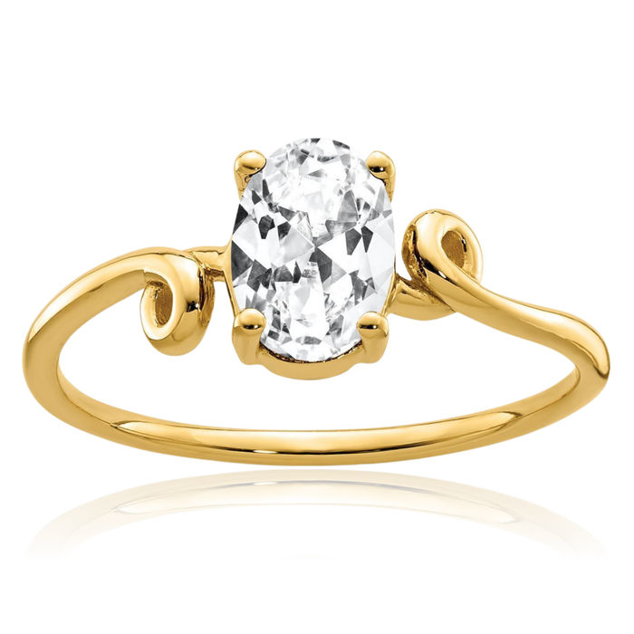 14K Solid Yellow Gold Oval Cubic Zirconia CZ Solitaire Engagement Ring